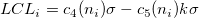 LCL_i=c_4(n_i)\sigma-c_5(n_i)k\sigma LCL_i=c_4(n_i)\sigma-c_5(n_i)k\sigma