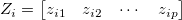 Z_i=\begin{bmatrix}z_{i1} & z_{i2} & \cdots & z_{ip}\end{bmatrix} Z_i=\begin{bmatrix}z_{i1} & z_{i2} & \cdots & z_{ip}\end{bmatrix}