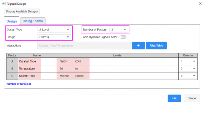 Create Taguchi Design dialog.png