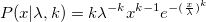P(x {\vert}\lambda,k)=k\lambda^{-k}x^{k-1}e^{-(\frac x\lambda)^k}