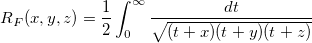 R_F(x,y,z)=\frac 12\int_0^\infty \frac{dt}{\sqrt{(t+x)(t+y)(t+z)}}