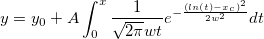 y=y_0+A\int_{0}^{x}\frac{1}{\sqrt{2\pi}wt}e^{-\frac{(ln(t)-x_c)^2}{2w^2}}dt