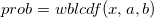 prob = wblcdf(x, a, b)