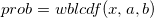 prob = wblcdf(x, a, b)