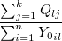 \frac{ \sum_{j=1}^{k} Q_{lj} }{ \sum_{i=1}^{n} {Y_0}_{il} }