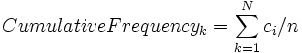 CumulativeFrequency_k=\sum_{k=1}^N{c_i}/n\,\!