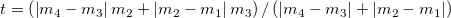 t = \left ( \left | m_{4} - m_{3} \right |m_{2} + \left | m_{2} - m_{1} \right |m_{3} \right )/\left ( \left | m_{4} - m_{3} \right | + \left | m_{2} - m_{1} \right |\right )