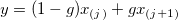 y=(1-g)x_{(j)}+gx_{(j+1)}\,