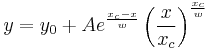 y = y_0 + Ae^{\frac{x_c-x}{w}}\left(\frac{x}{x_c}\right)^{\frac{x_c}{w}}