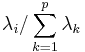 \lambda_i/\sum_{k=1}^p \lambda_k