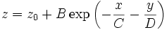 z=z_0+B\exp \left( -\frac xC-\frac yD\right) 