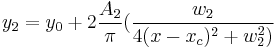 y_2 = y_0 + 2\frac{A_2}{\pi}(\frac{w_2}{4(x-x_c)^2 + w_2^2)}