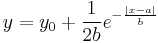 y=y_0+\frac 1{2b}e^{-\frac{|x-a|}b}