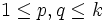 1\leq p,q\leq k