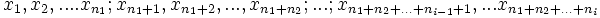 x_1,x_2,....x_{n_1};x_{n_1+1},x_{n_1+2},...,x_{n_1+n_2};...;x_{n_1+n_2+...+n_{i-1}+1},...x_{n_1+n_2+...+n_i}