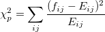 \chi_p^2 = \sum_{ij} \frac{(f_{ij}-E_{ij})^2}{E_{ij}}