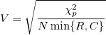 V = \sqrt{\frac{\chi_p^2}{N\min\{R,C\}}}