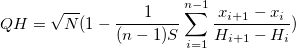 QH =\sqrt{N}(1-\frac{1}{(n-1)S}\sum_{i=1}^{n-1}\frac{x_{i+1}-x_i}{H_{i+1}-H_i})
