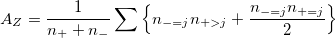 A_Z=\frac 1{n_{+}+n_{-}}\sum \left\{ n_{-=j}n_{+>j}+\frac{n_{-=j}n_{+=j}}2\right\} 