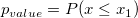 p_{value}=P(x\le x_{1})\!