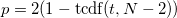 
p=2(1-\mbox{tcdf} (t,N-2))\;
