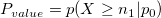 P_{value}=p(X\ge n_{1}|p_0)