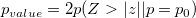 p_{value}=2p(Z>|z||p=p_{0})\!