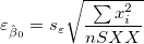 \varepsilon _{\hat \beta _0}=s_\varepsilon \sqrt{\frac{\sum x_i^2}{nSXX}}