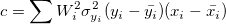 c=\sum{W_i^2\sigma_{y_i}^2(y_i-\bar{y_i})(x_i-\bar{x_i})}