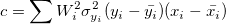 c=\sum{W_i^2\sigma_{y_i}^2(y_i-\bar{y_i})(x_i-\bar{x_i})}