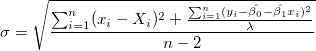 \sigma=\sqrt{\frac{\sum^n_{i=1}(x_i-X_i)^2+\frac{\sum^n_{i=1}(y_i-\hat{\beta_0}-\hat{\beta_1}x_i)^2}{\lambda}}{n-2}}
