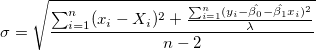 \sigma=\sqrt{\frac{\sum^n_{i=1}(x_i-X_i)^2+\frac{\sum^n_{i=1}(y_i-\hat{\beta_0}-\hat{\beta_1}x_i)^2}{\lambda}}{n-2}}