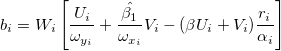 b_i=W_i \left[\frac{U_i}{\omega_{y_i}}+\frac{\hat{\beta_1}}{\omega_{x_i}}{V_i}-(\beta U_i+V_i)\frac{r_i}{\alpha_i} \right]