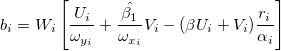 b_i=W_i \left[\frac{U_i}{\omega_{y_i}}+\frac{\hat{\beta_1}}{\omega_{x_i}}{V_i}-(\beta U_i+V_i)\frac{r_i}{\alpha_i} \right]