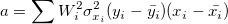 a=\sum{W_i^2\sigma_{x_i}^2(y_i-\bar{y_i})(x_i-\bar{x_i})} a=\sum{W_i^2\sigma_{x_i}^2(y_i-\bar{y_i})(x_i-\bar{x_i})}