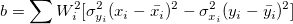 b=\sum{W_i^2[\sigma_{y_i}^2(x_i-\bar{x_i})^2-\sigma_{x_i}^2(y_i-\bar{y_i})^2]}