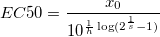 EC50=\frac{x_0}{10^{\frac{1}{h}\log(2^{\frac{1}{s}} - 1)}}