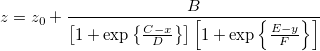 z=z_0+\frac B{\left[ 1+\exp \left\{ \frac{C-x}D\right\} \right] \left[ 1+\exp \left\{ \frac{E-y}F\right\} \right] }
