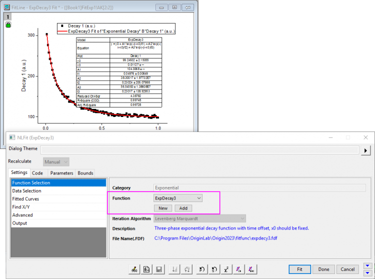 NLFit Dialog Quick Start Exponential.png