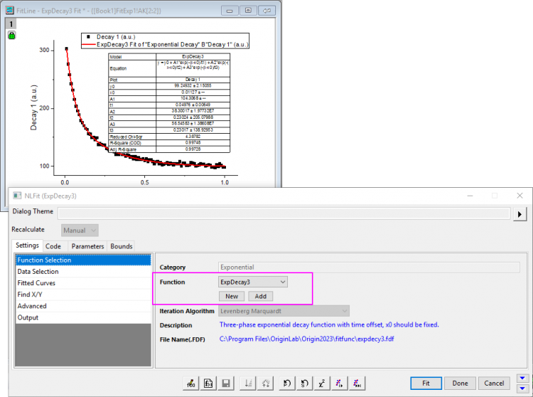 NLFit Dialog Quick Start Exponential.png
