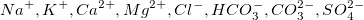 Na^{+}, K^{+}, Ca^{2+}, Mg^{2+},  Cl^{-}, HCO_{3}^{-}, CO_{3}^{2-} , SO_{4}^{2-}