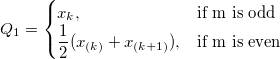
Q_1= 
\begin{cases} 
 x_k,& \mbox{if m is odd} \\
  \frac 12(x_{(k)}+x_{(k+1)}),& \mbox{if m is even}
\end{cases}