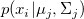 p(x_i|\mu_j,\Sigma_j)\ 