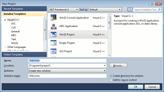 New Project dialog