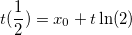 t(\frac {1}{2}) = x_0 + t\ln(2)