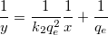 \frac{1}{y} = \frac{1}{k_{2}q_e^2}\frac{1}{x}+\frac{1}{q_e} \frac{1}{y} = \frac{1}{k_{2}q_e^2}\frac{1}{x}+\frac{1}{q_e}