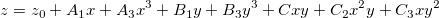 z=z_0+A_1x+A_3x^3+B_1y+B_3y^3+Cxy+C_2x^2y+C_3xy^2 z=z_0+A_1x+A_3x^3+B_1y+B_3y^3+Cxy+C_2x^2y+C_3xy^2