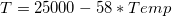 T = 25000 - 58 * Temp