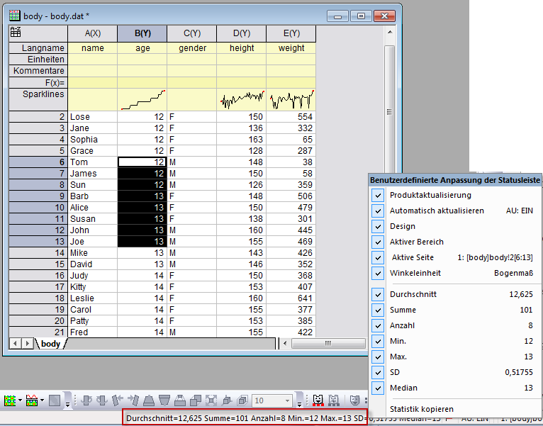 Gsb statistics statistics on status bar.png