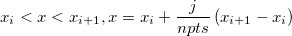 x_i<x<x_{i+1},x=x_i+\frac j{npts}\left( x_{i+1}-x_i\right)